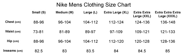 nike clothing amp accessories tennisnuts com nike mens uk size chart
