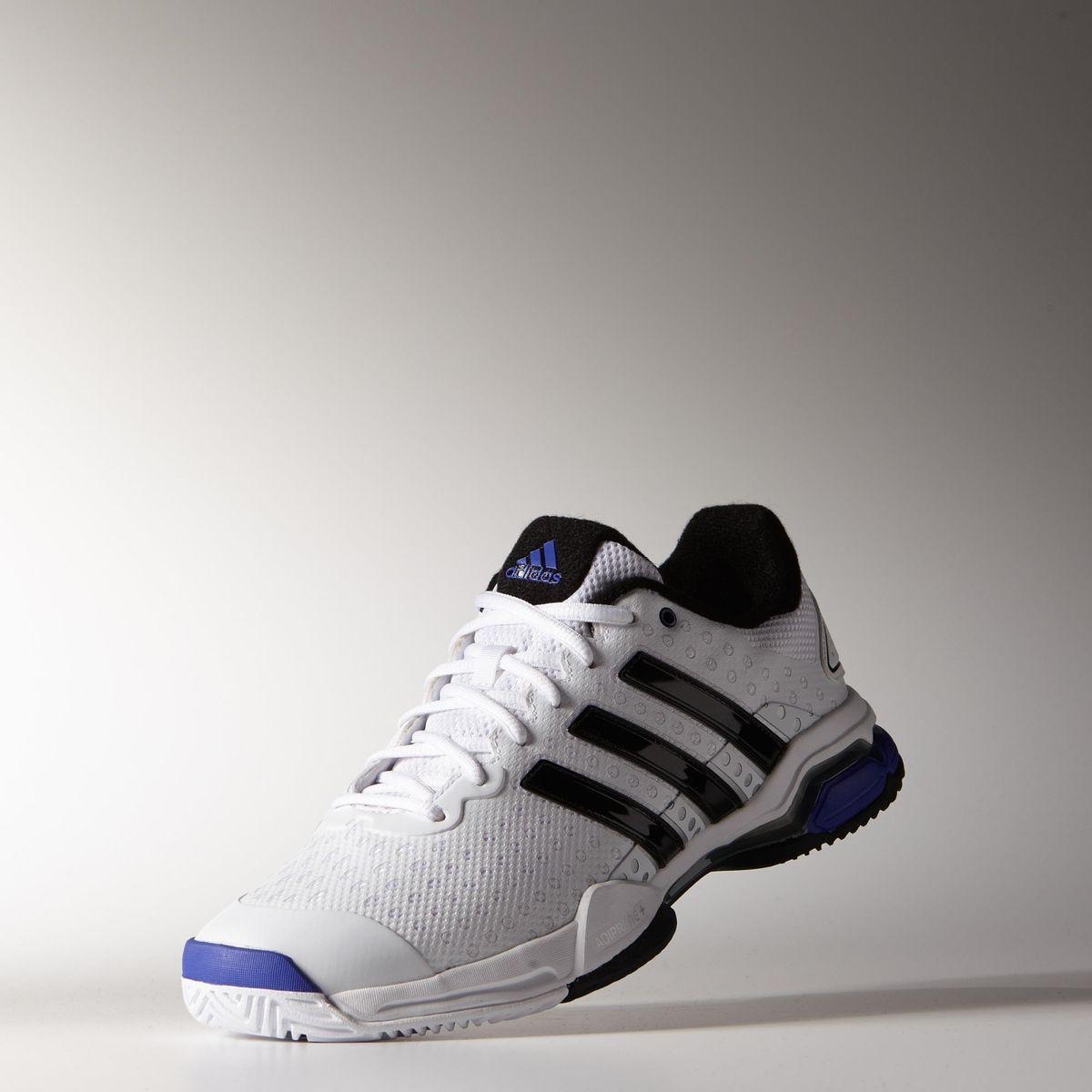 Adidas Mens Barricade Team 4 Tennis Shoes - White/Black/Night Flash - Tennisnuts.com