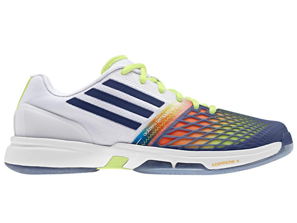 Adidas Womens Adizero Tempaia 3 Tennis Shoes - White/Dark Blue - Tennisnuts.com