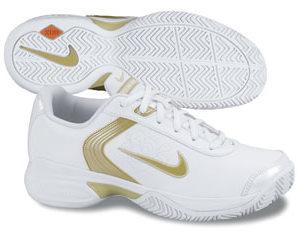 Nike Womens Air Zoom Mystify IV Club Tennis Shoes- White/Metalic Gold