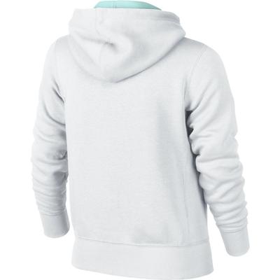 Nike Girls YA76 Brushed Fleece Hoodie - White/Teal Tint