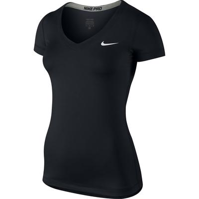 Nike Womens Pro Fitted Short-Sleeve V-Neck Shirt - Black - main image