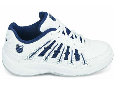K-Swiss Kids Optim II Carpet Tennis Shoes - White/Navy (Size 3-5.5)
