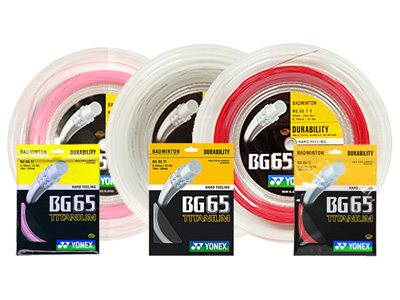 Yonex BG65ti Badminton String (Sets and Reels) (White/Red/Pink)