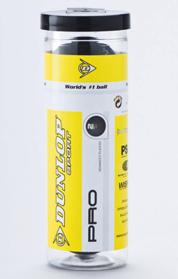 Dunlop Pro (Double Yellow Dot) Squash Balls- 3 Ball Can