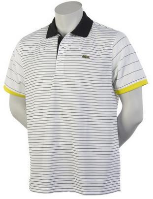 Lacoste Mens Ribbed Collar Polo- White/Black