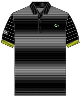Lacoste Mens Ribbed Collar Polo- Black/White-Soda