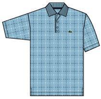 Lacoste Mens Ribbed Collar Polo 08 Light Blue Checks