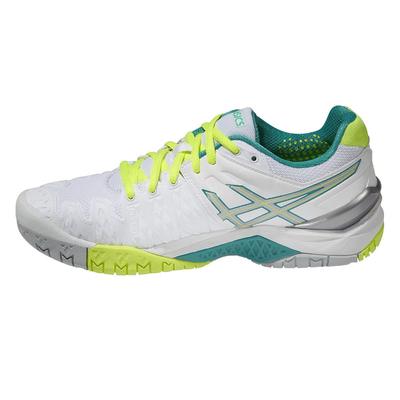 Asics Womens GEL Resolution 6 Tennis Shoes - White/Emerald Green/Silver