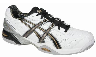 Asics Mens Gel Challenger 7 Tennis Shoes- White/Black/Gold