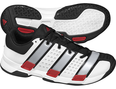 Adidas Mens Stabil 5 Indoor Shoes - White/Metallic Silver/Red