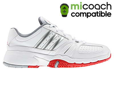 Adidas Womens Barricade Team 2 Tennis Shoes- White/Metallic Silver/Core Energy