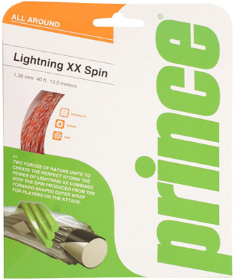 Prince Lightning XX Spin Tennis Strings- Gauge 16 Set (Clear/Orange)