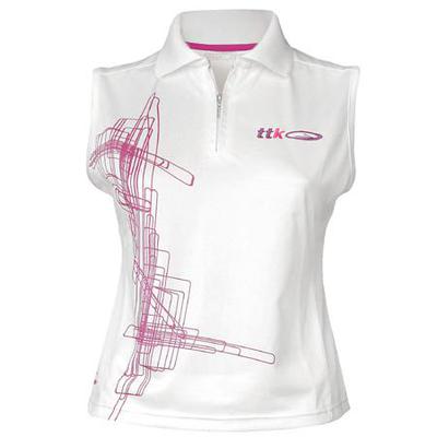 TTK Girls Cell Sleeveless Polo- White/Pink