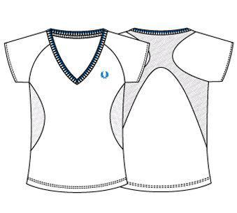 Fred Perry Girls Tennis V-Neck T Shirt- White/Blue