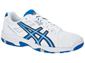 Asics Kids Gel Resolution 5 OC Junior Tennis Shoes- White/Royal Blue/Lightning