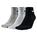 Nike Cotton Half-Cushion Quarter Trainer Liner (3 Pair)- White/Black/Grey