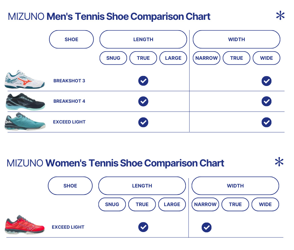 Mizuno Tennis Shoes Fit Chart