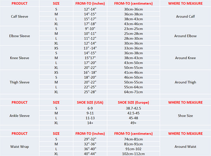 nike knee pad size chart