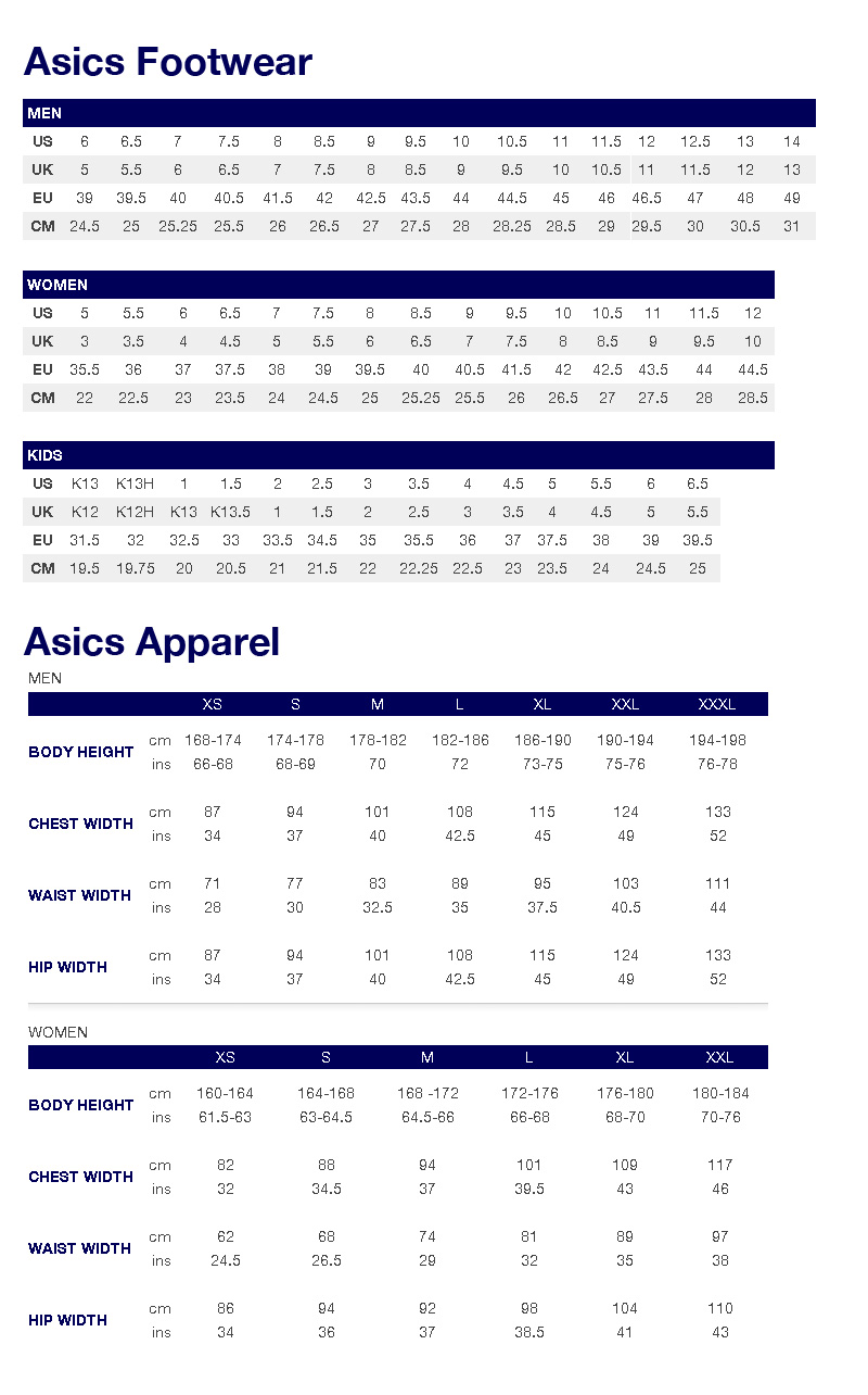 asics width guide