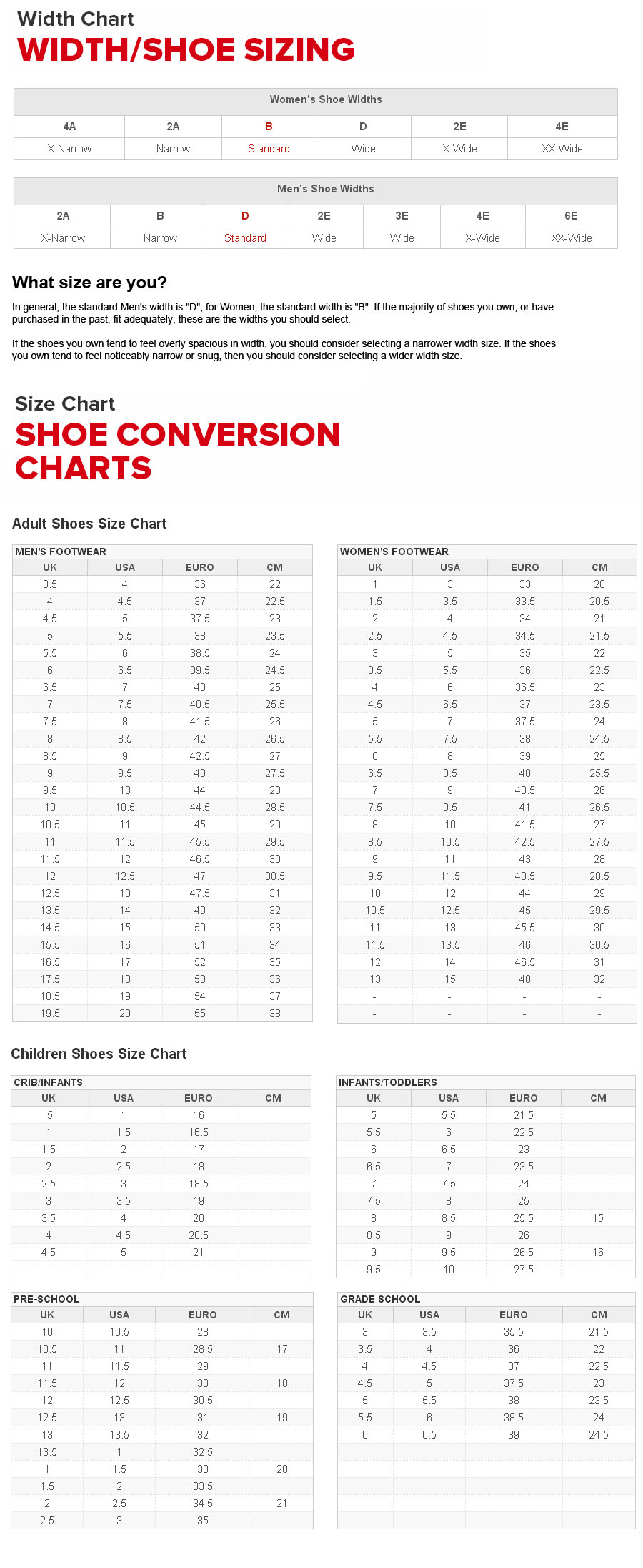 new balance size chart infant