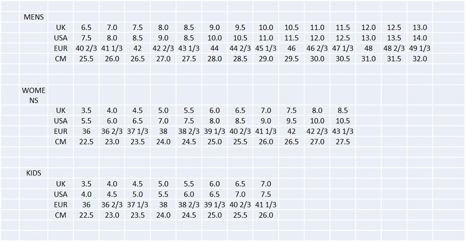 Salming Shoe Size Chart