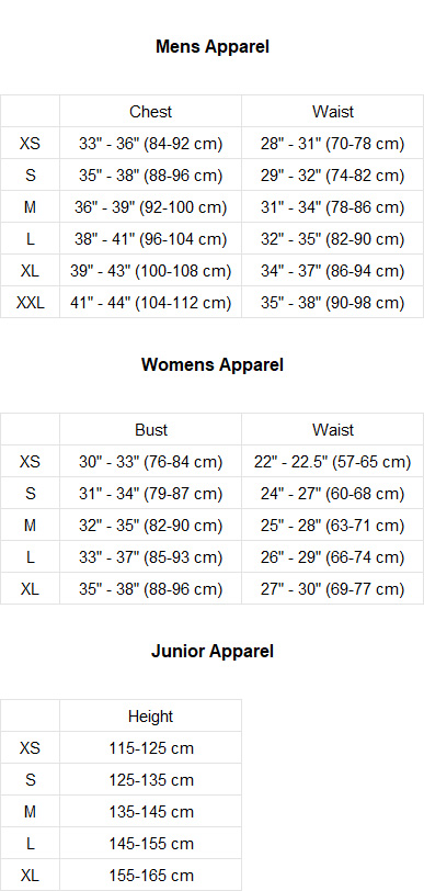 Yonex Clothing Size Chart