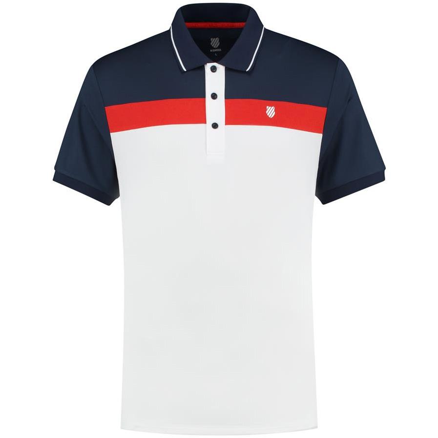 K-Swiss Mens Heritage Sport Polo Stripe - White/Navy/Red - Tennisnuts.com