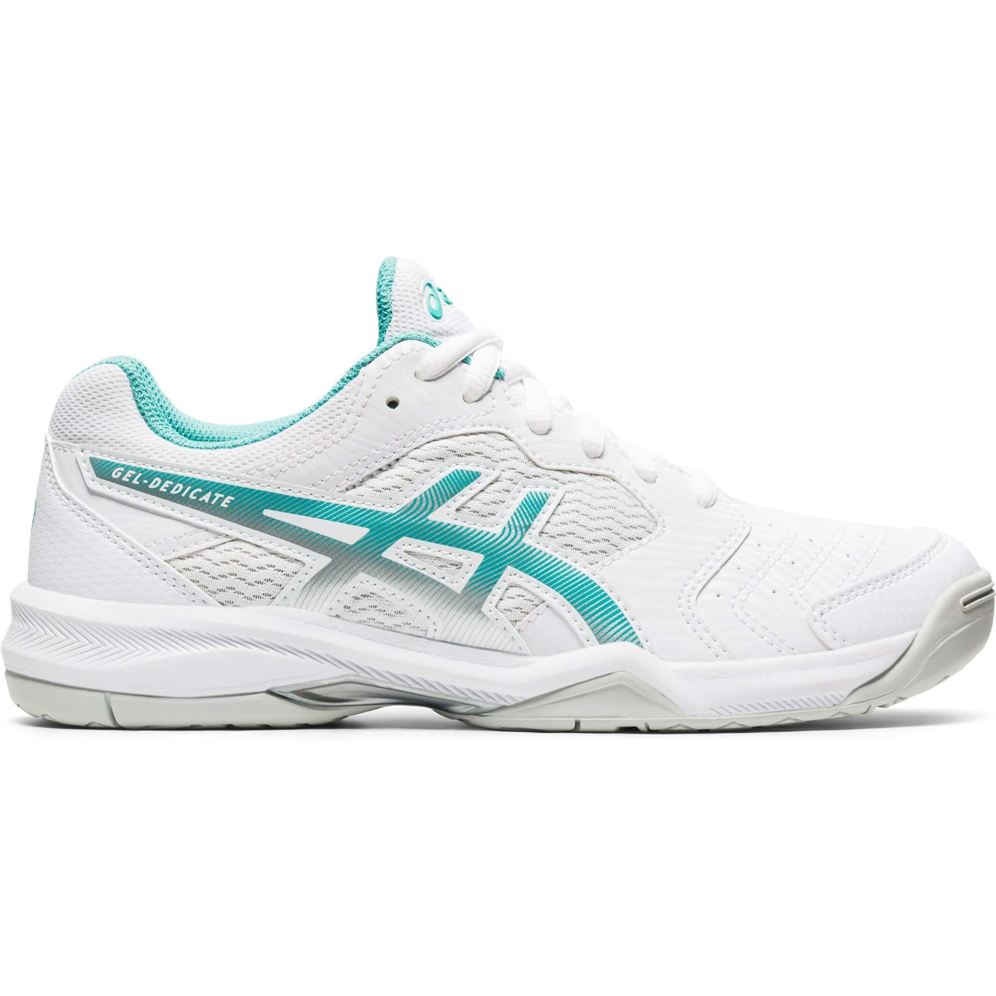 Asics Womens GELDedicate 6 Tennis Shoes White/Techno Cyan