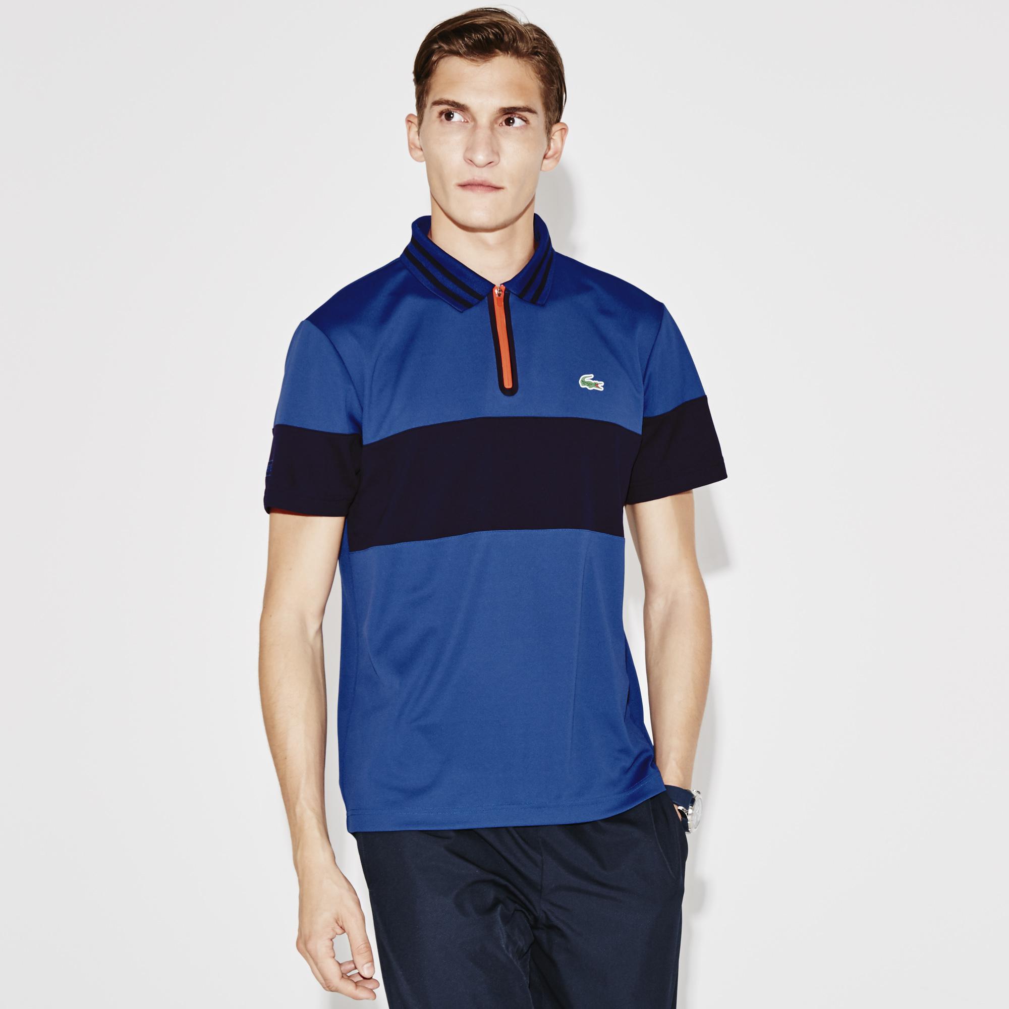 Lacoste Sport Mens Striped Polo - Monaco Blue/Navy - Tennisnuts.com