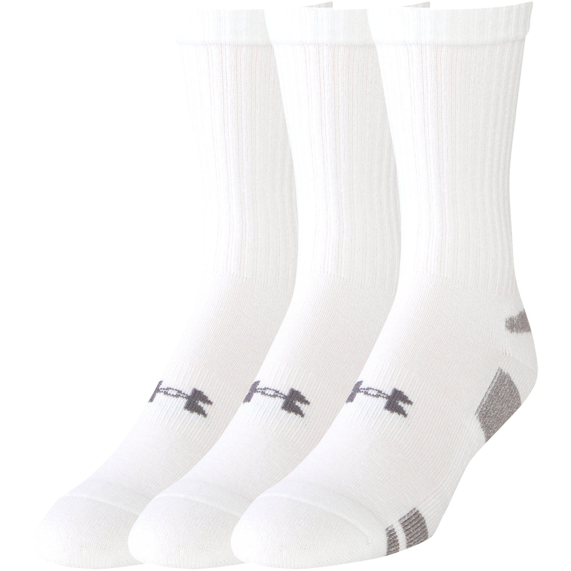 Under Armour Mens HeatGear 3pk Crew Socks - White - Tennisnuts.com