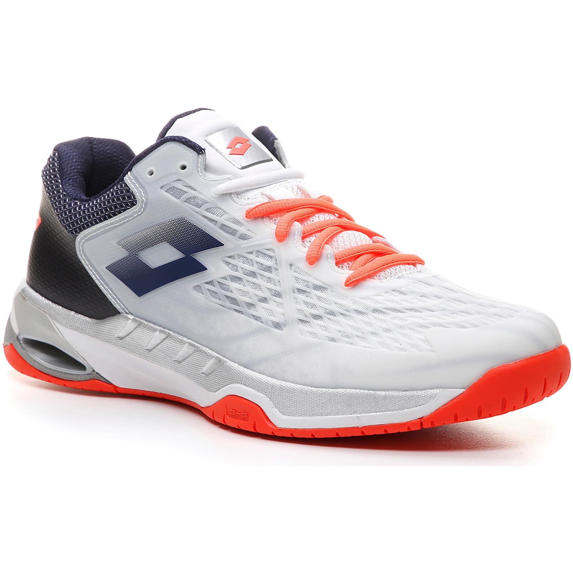 Lotto Mens Mirage 100 Tennis Shoes - All White/Navy Blue/Orange ...