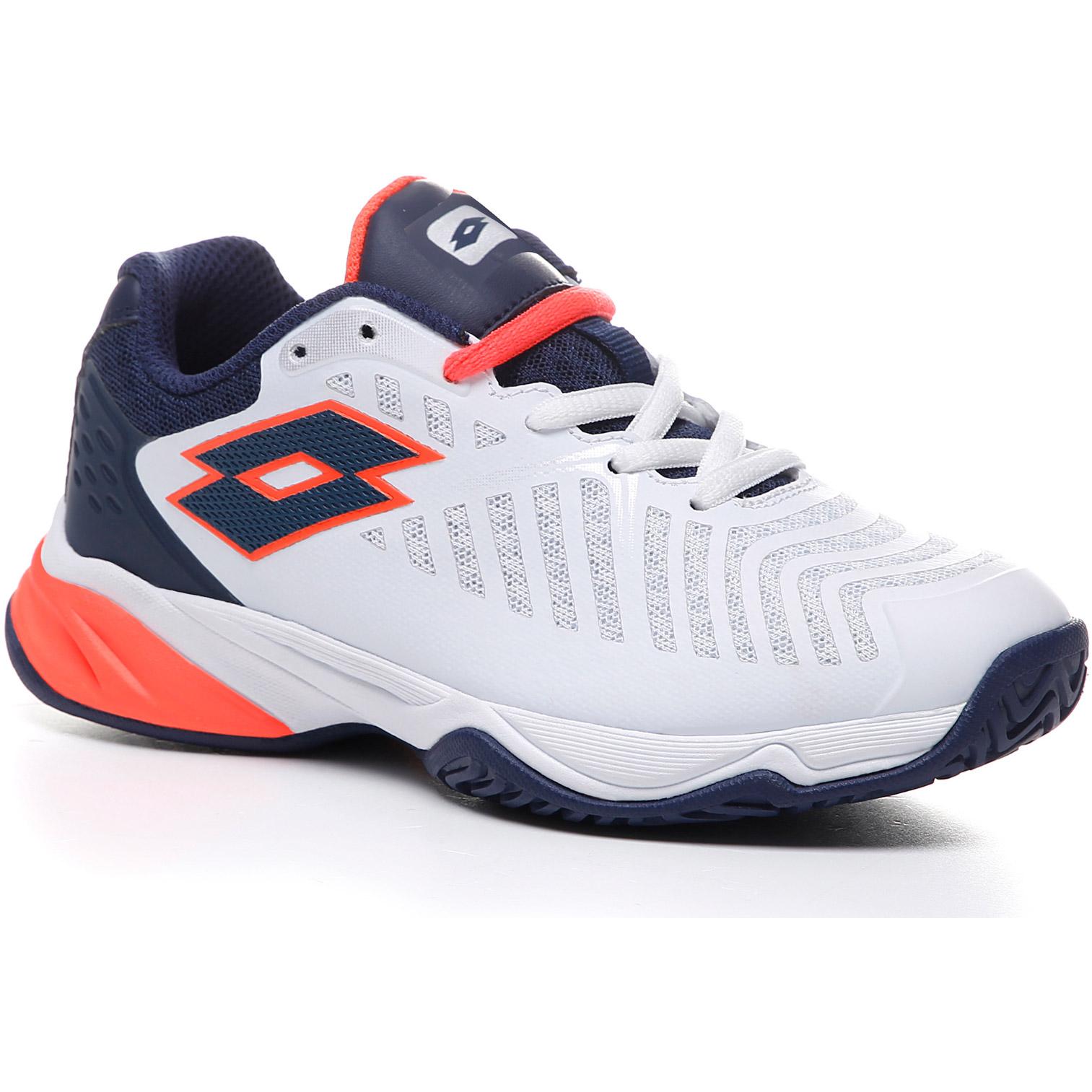 Lotto Kids Mirage 100 Tennis Shoes - All White/Navy Blue - Tennisnuts.com