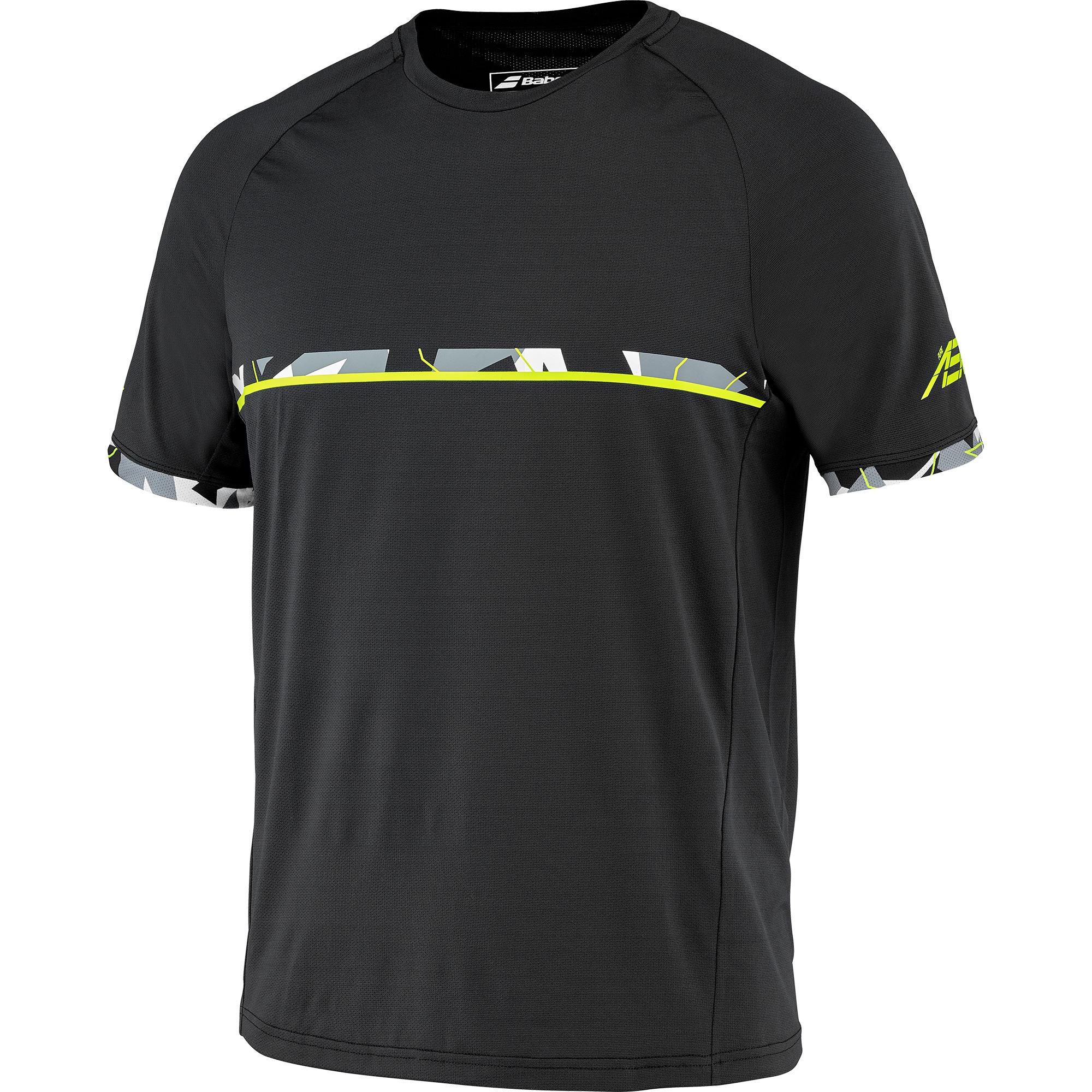Babolat Mens Aero Crew Neck Tee Black/Yellow