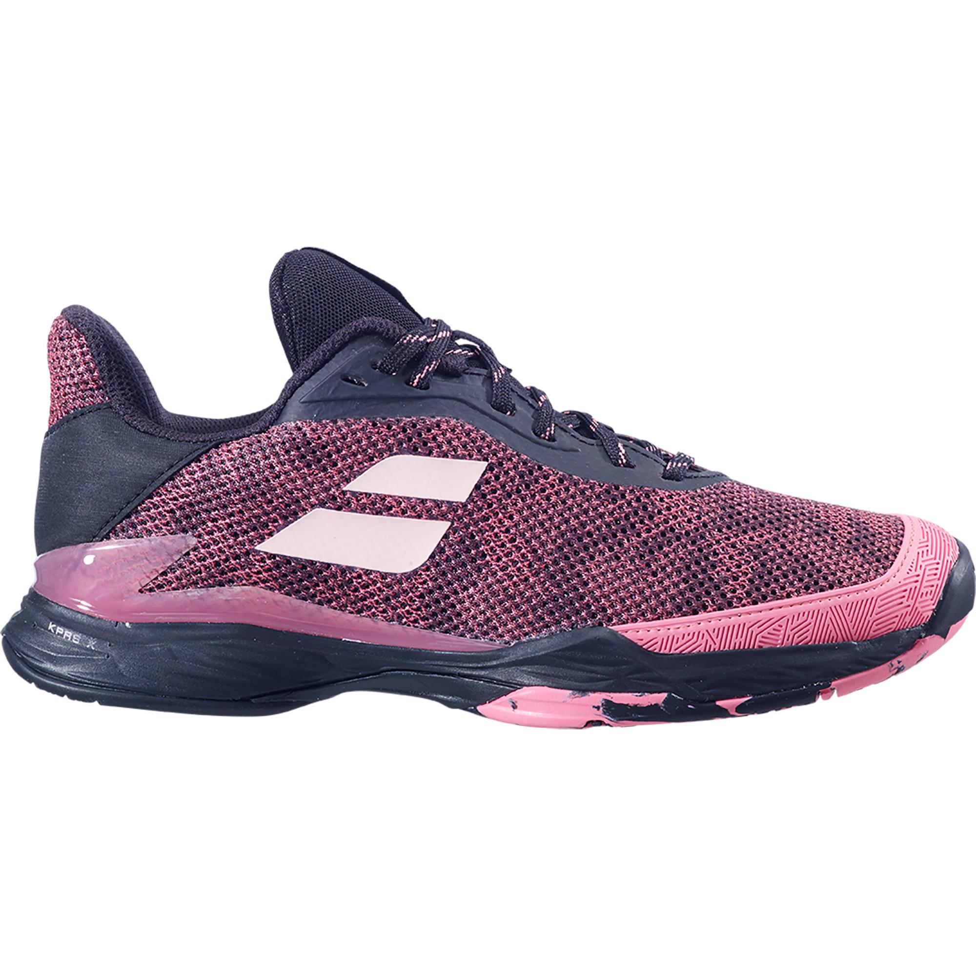 black and pink tennis shoes