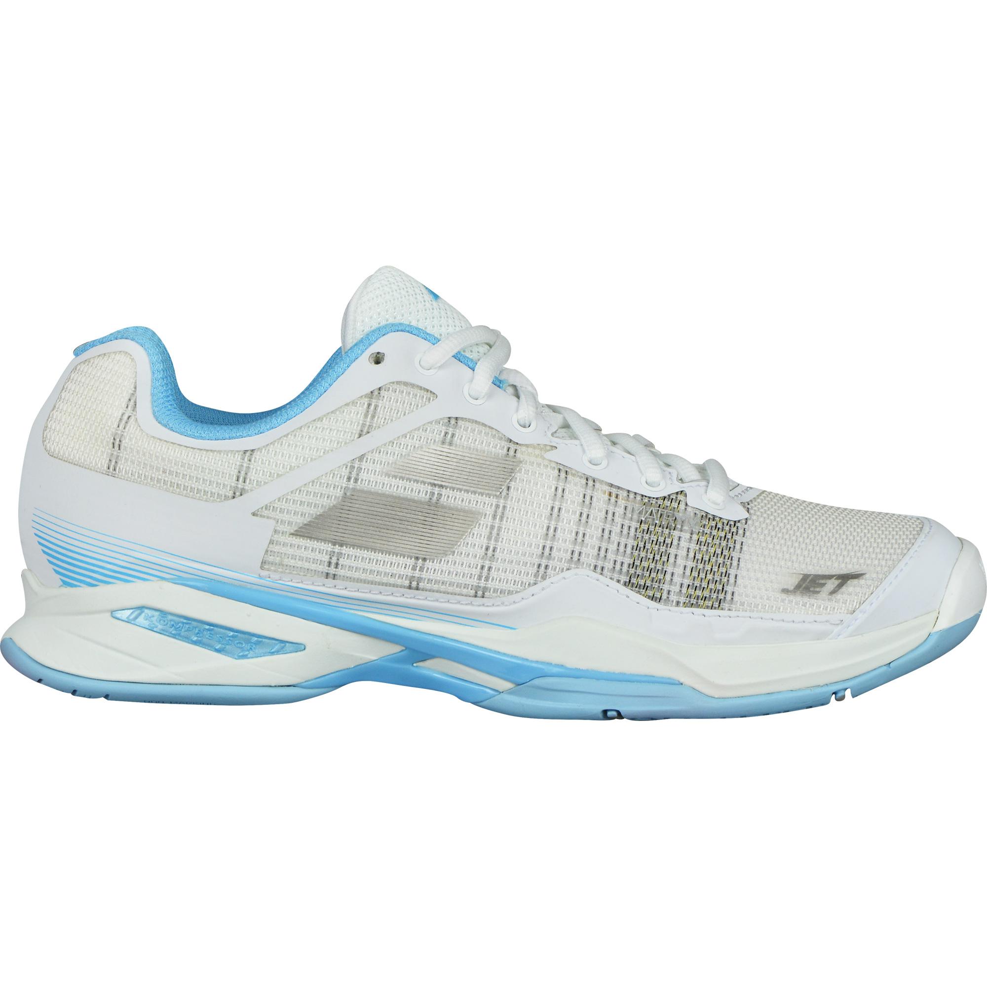Babolat Womens Jet Mach I Tennis Shoes - White/Sky Blue - Tennisnuts.com