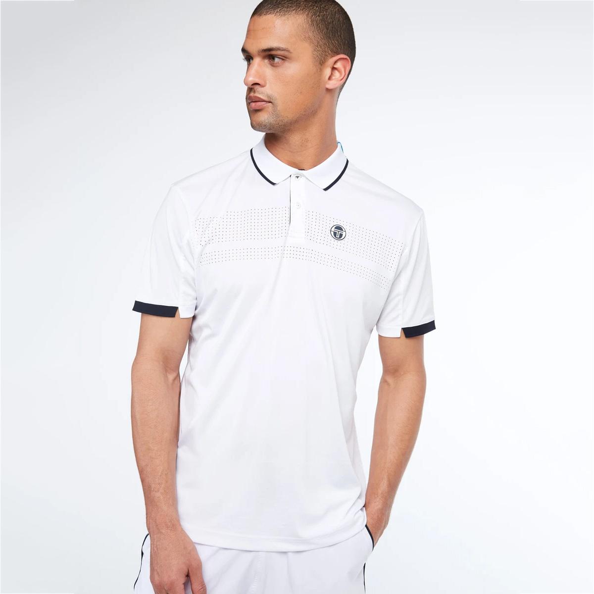 Sergio Tacchini Mens Young Line Pro Tennis Polo White/Navy