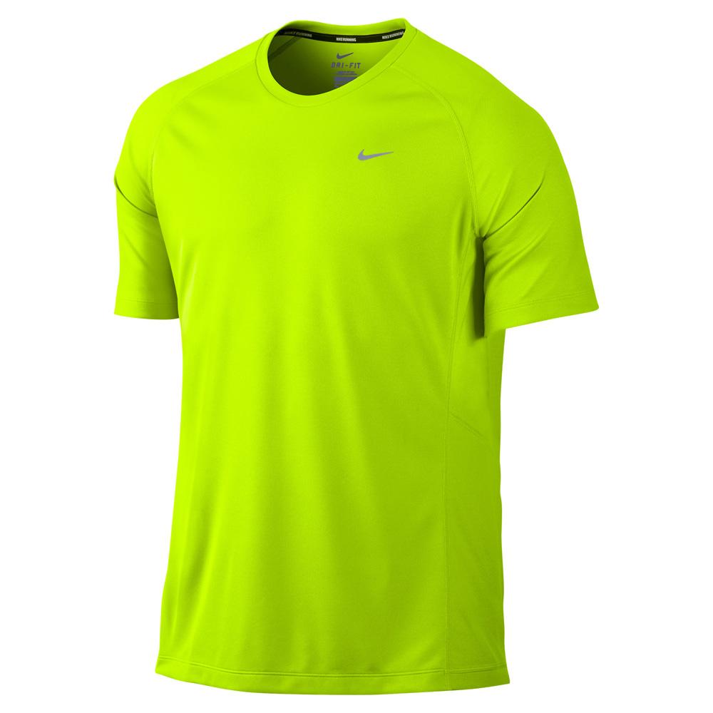 Nike Mens Miler UV Short Sleeve Running Shirt Volt/Reflective Silver