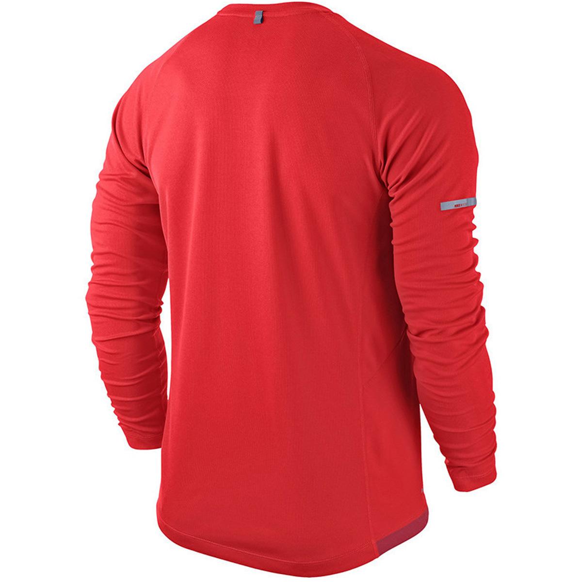 Nike Mens Miler UV Long Sleeve Shirt - Red/Reflective Silver ...