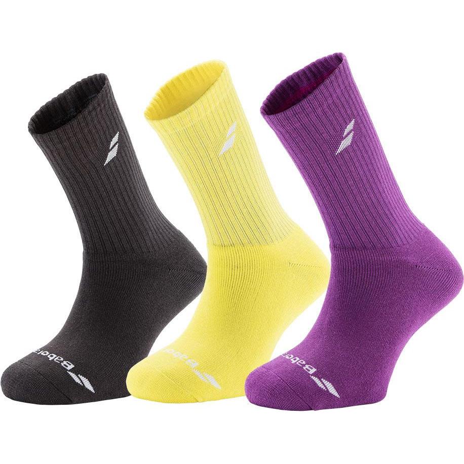 Babolat Sports Junior Socks (3 Pairs) Black/Aero Yellow/Purple