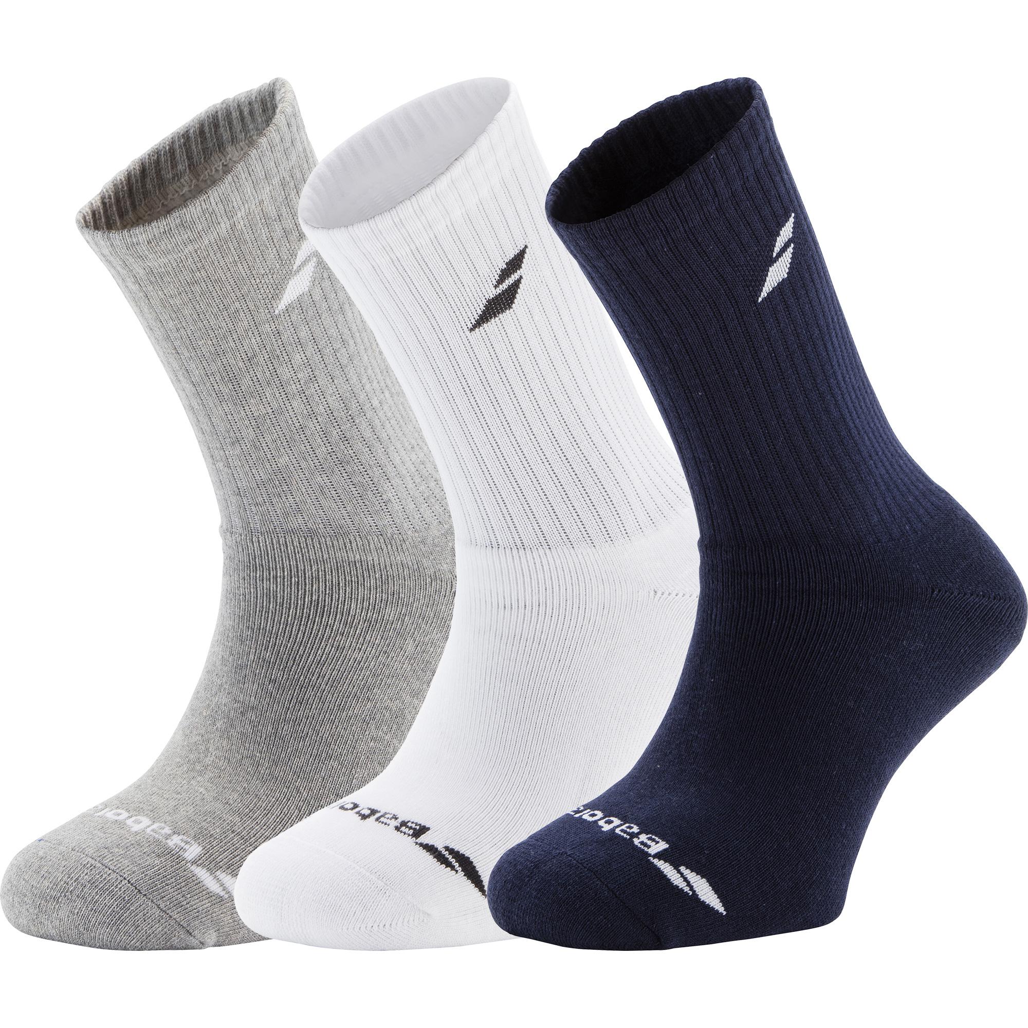 Babolat Sports Socks (3 Pairs) - Grey/White/Navy - Tennisnuts.com
