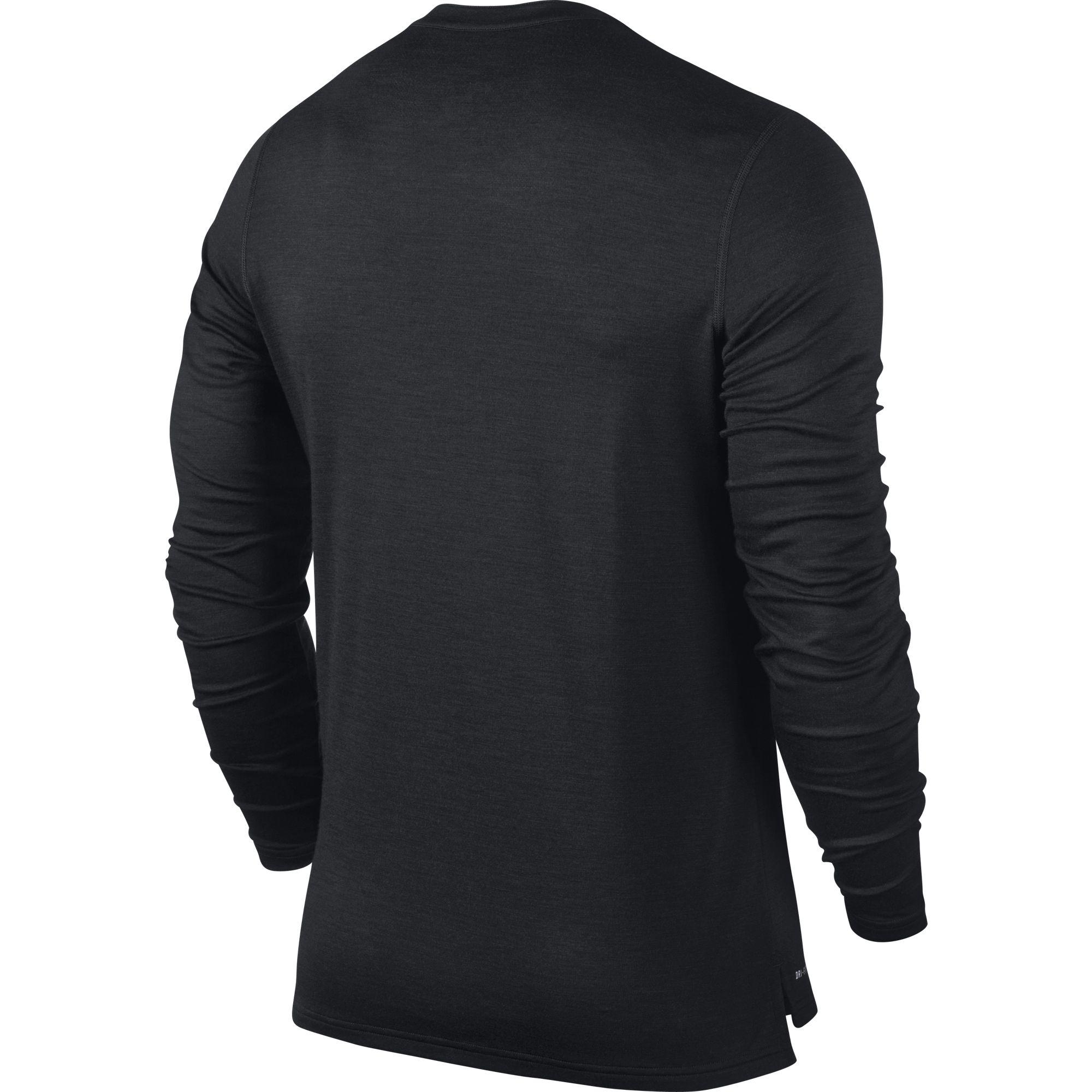 Nike Mens Wool Long-Sleeve Henley Shirt - Black/Heather - Tennisnuts.com