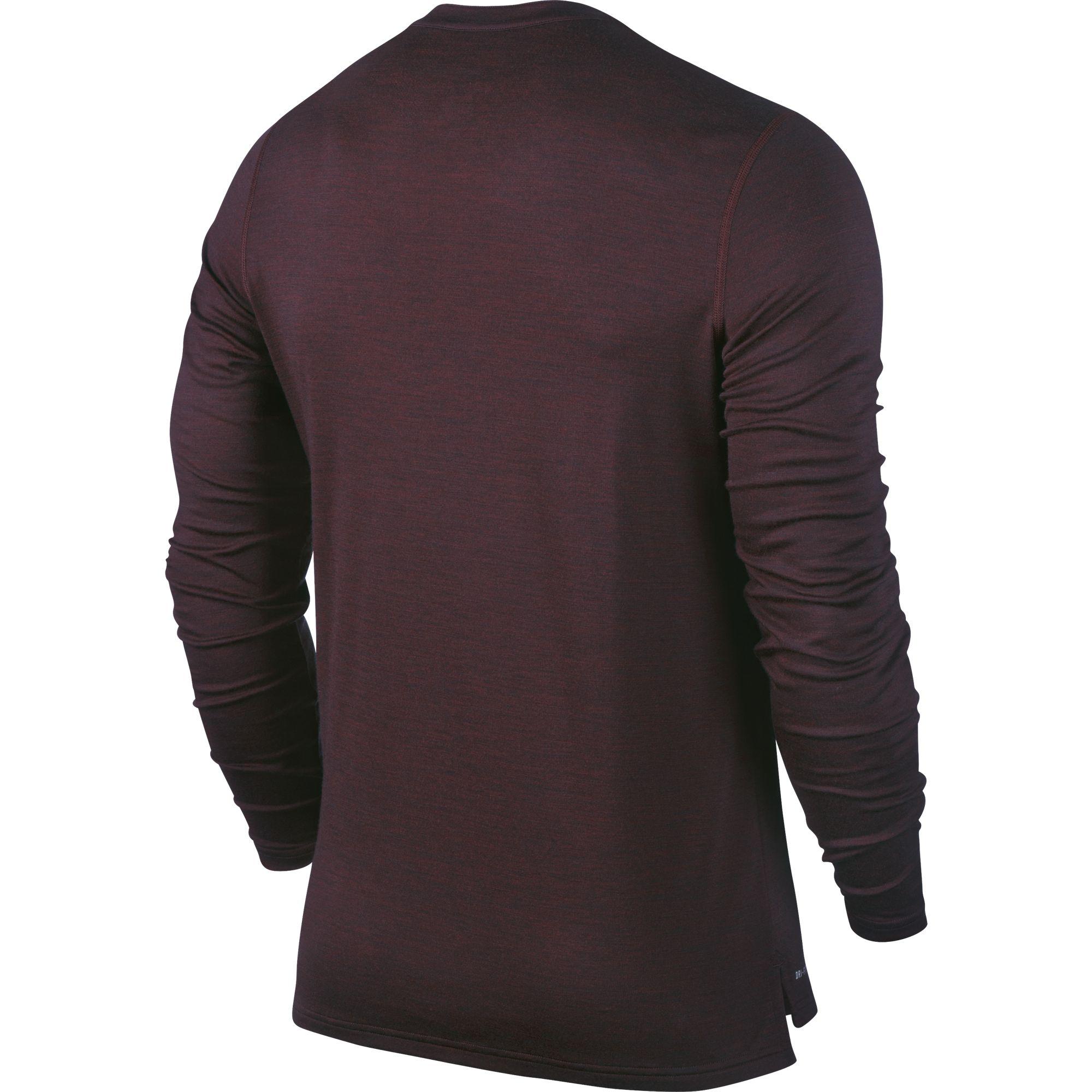 Nike Mens Wool LongSleeve Henley Shirt Deep Burgundy/Gym Red