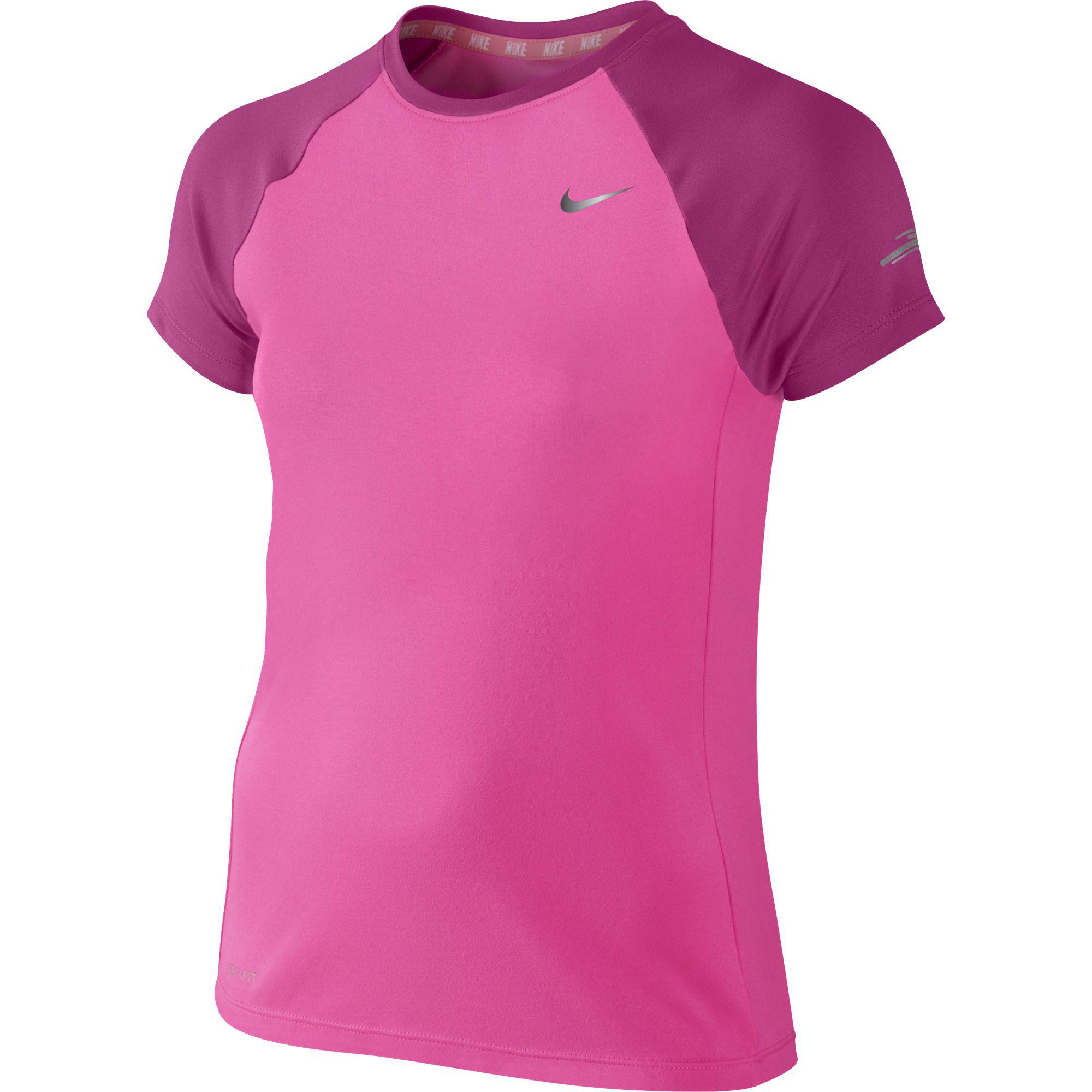 Nike Girls Miler Running SS Crew Pink Pow/Hot Pink