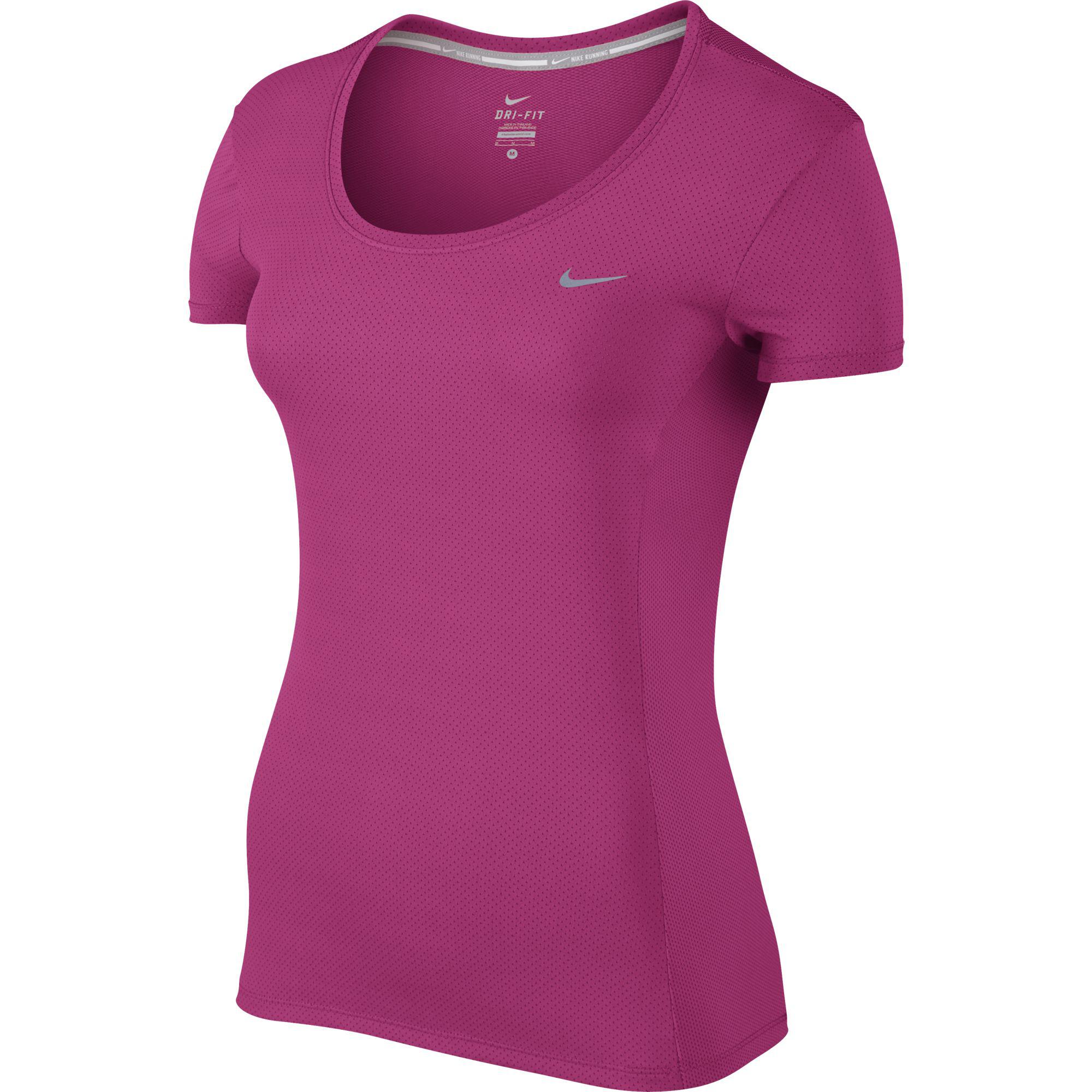 Nike Womens Dri-FIT Contour Short Sleeve Top - Vivid Pink - Tennisnuts.com