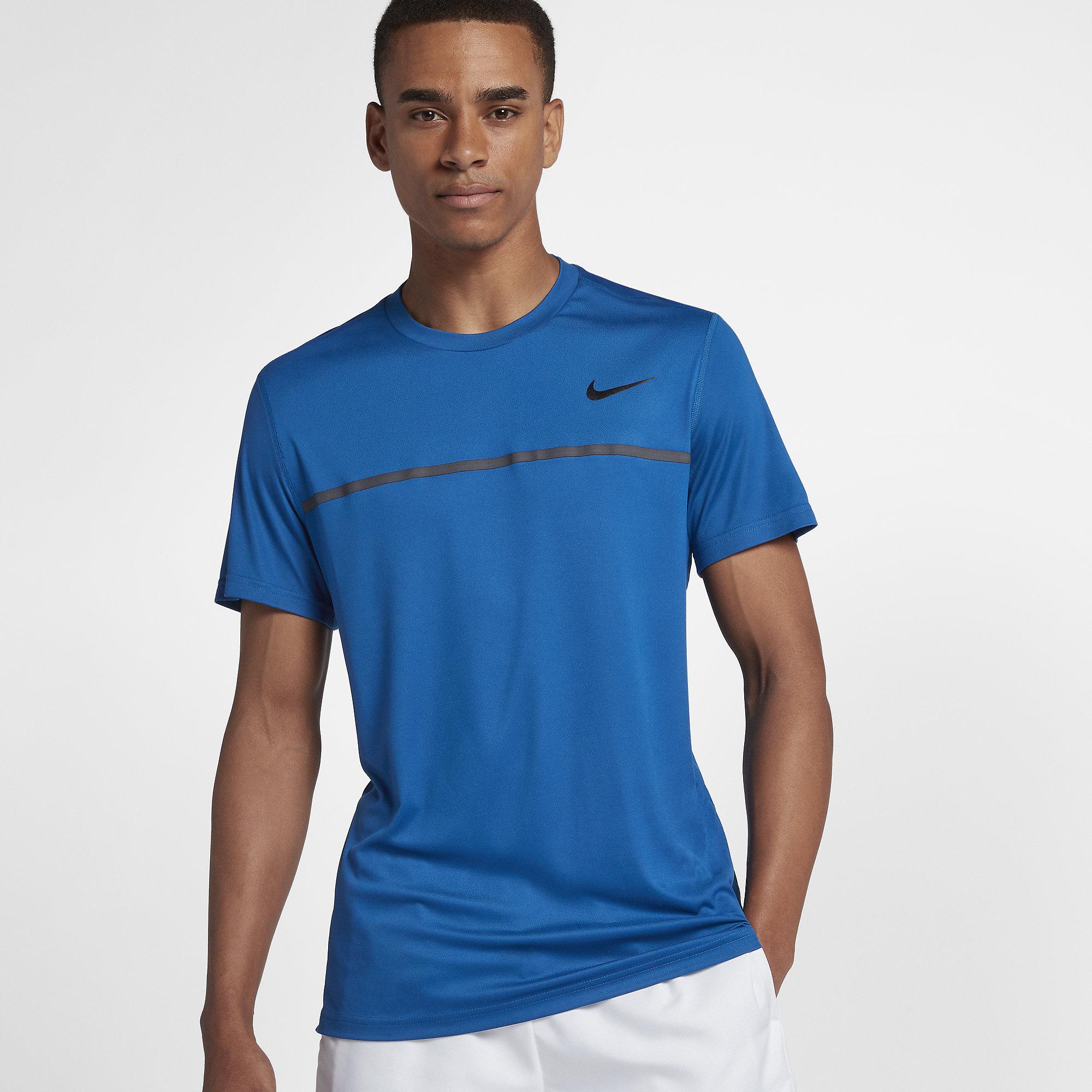 Nike Mens Challenger Crew Neck Tennis Shirt - Blue Jay - Tennisnuts.com