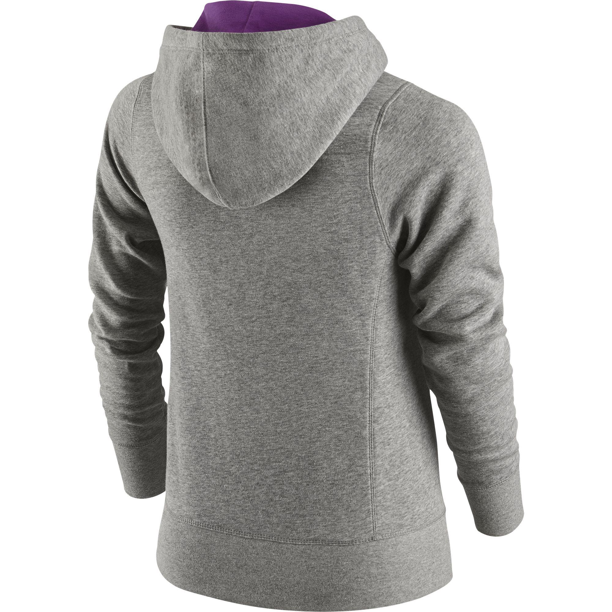 Nike Girls YA76 Brushed Fleece Over-the-head Hoodie - Grey/Purple ...