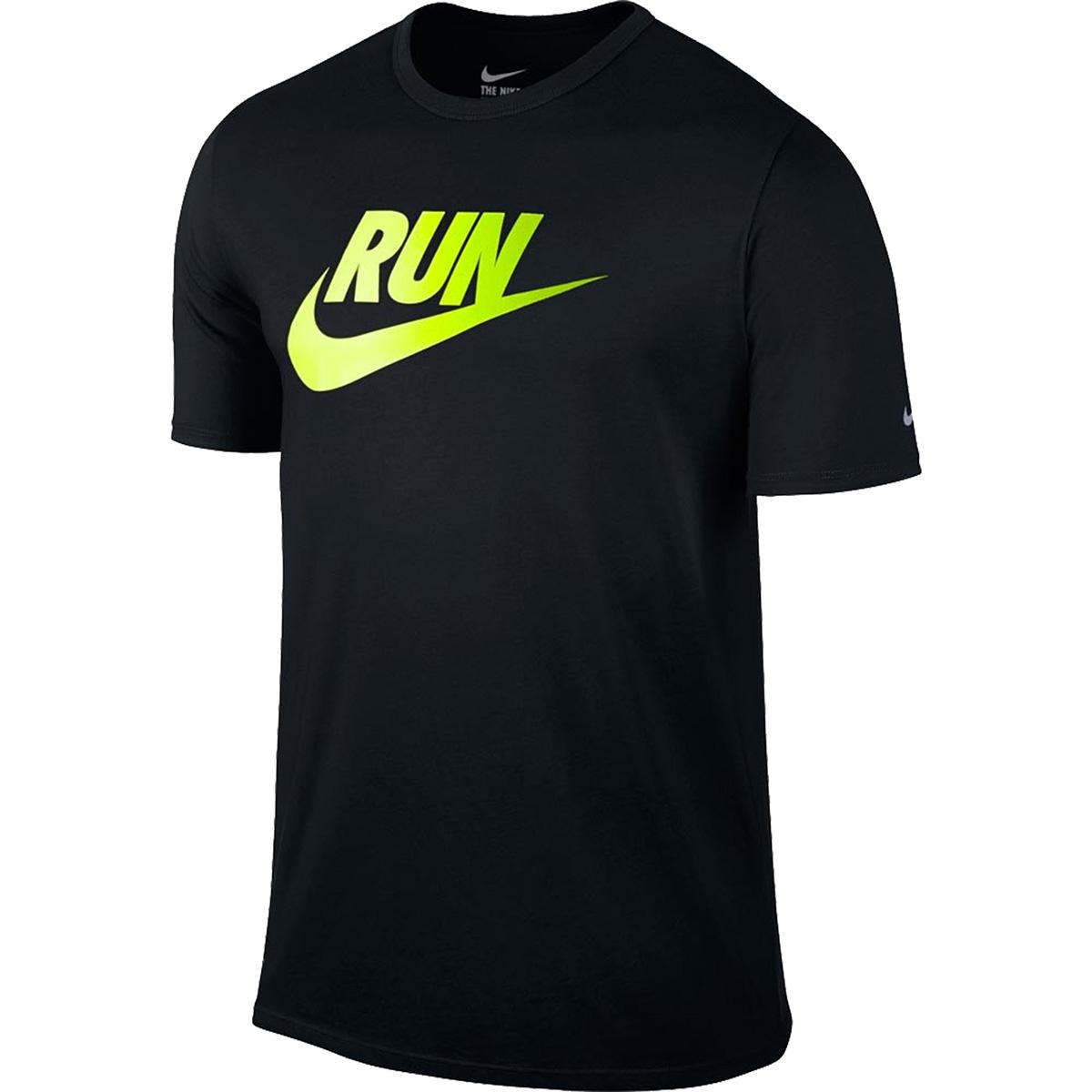 Nike Mens Run Dri-Blend Swoosh Running T-Shirt - Black/Volt ...