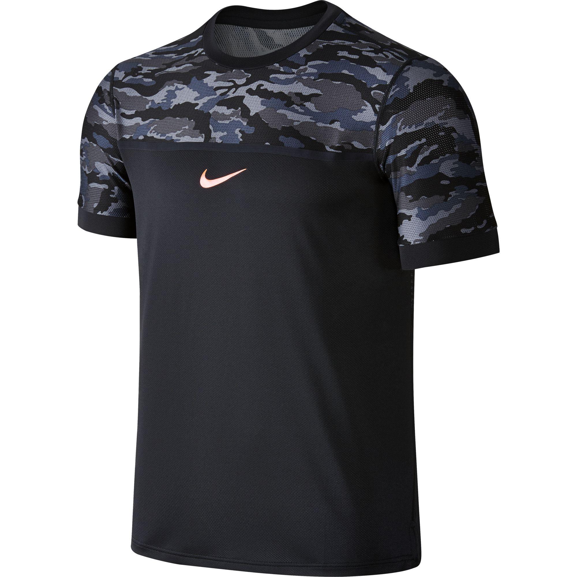 Nike Mens Challenger Premier Rafa Crew - Black/Camouflage - Tennisnuts.com