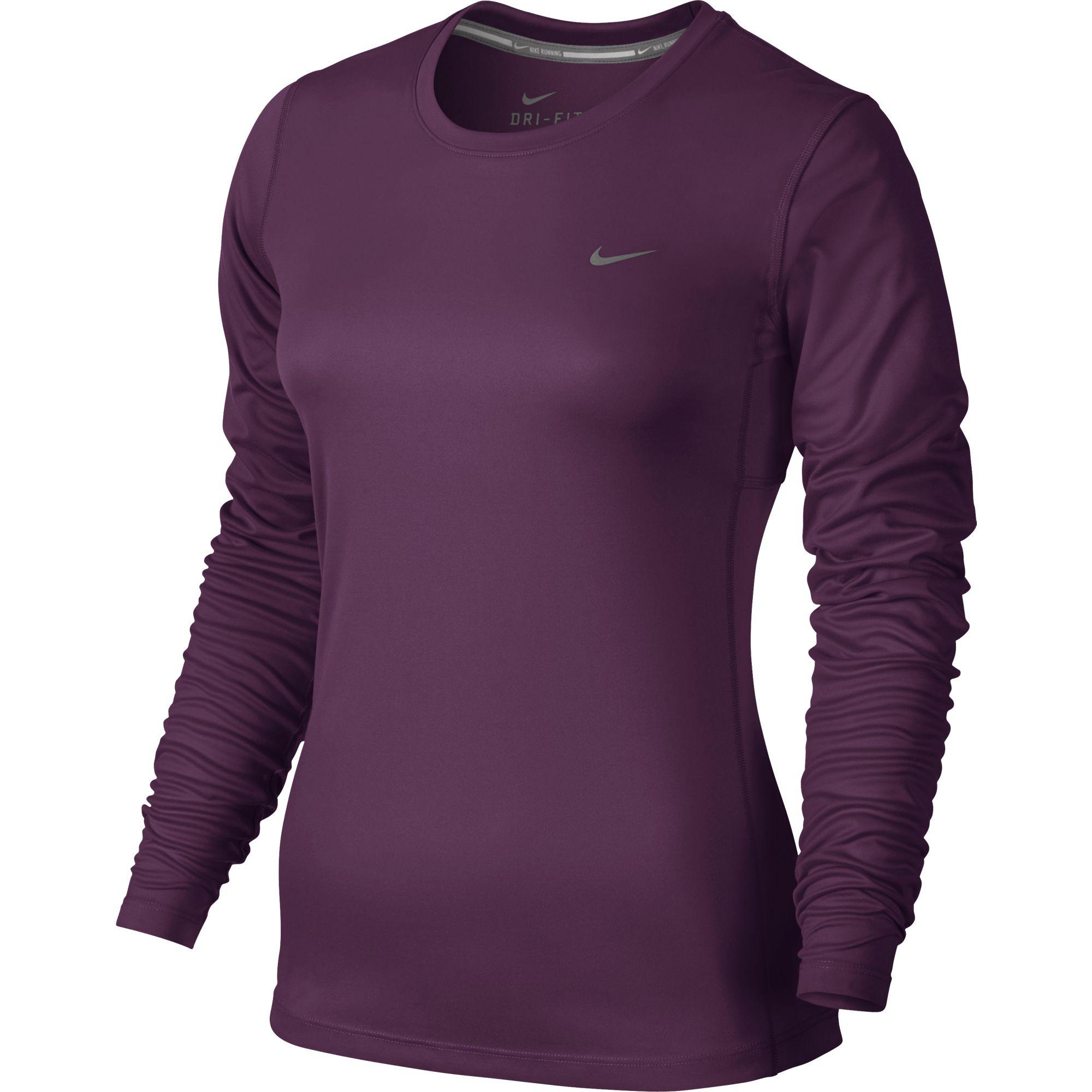 Nike Womens Miler Long Sleeve Running Top - Mulberry - Tennisnuts.com